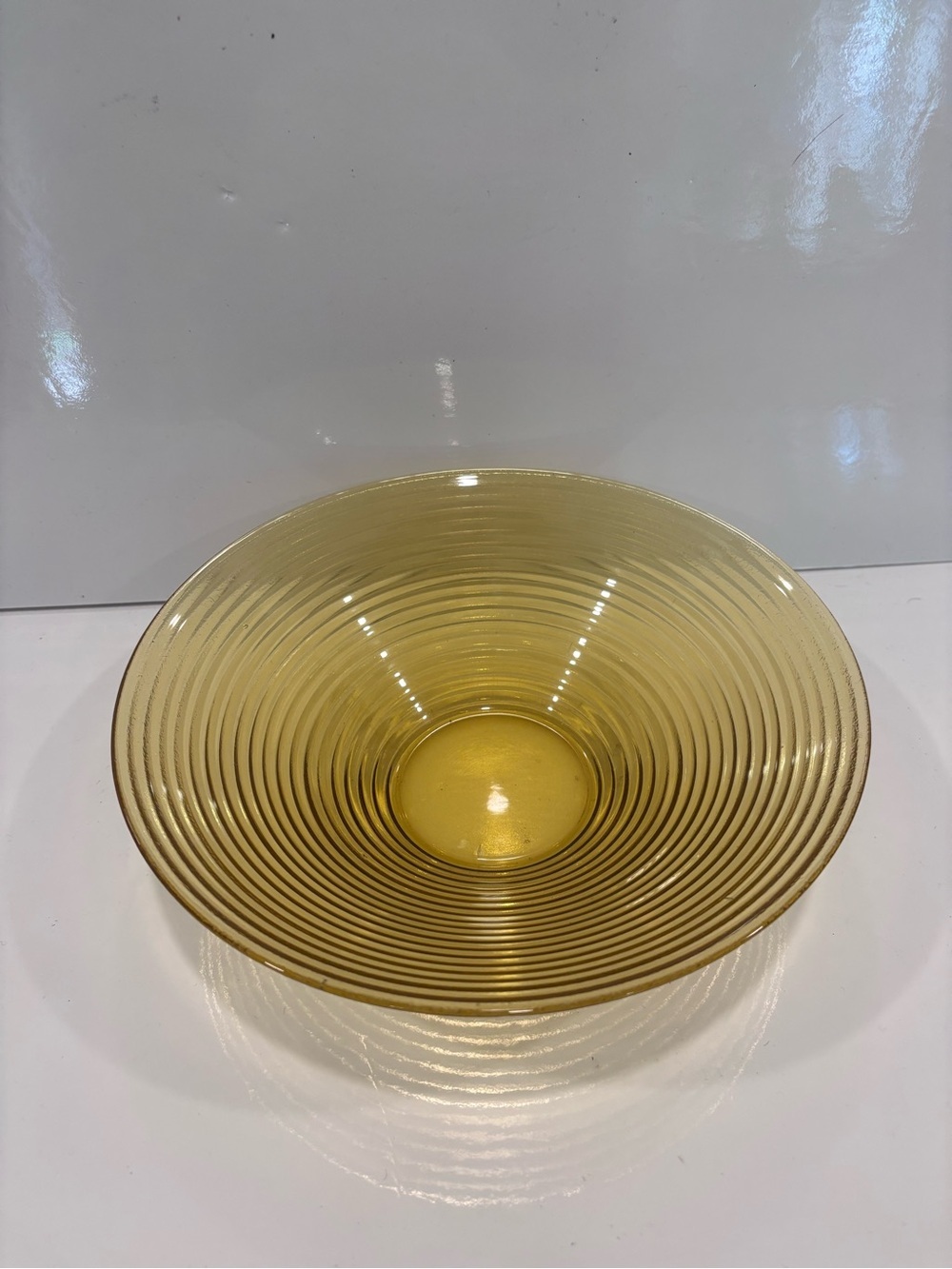 Vintage Depression Era Amber Ribbed Glass Bowl 9”